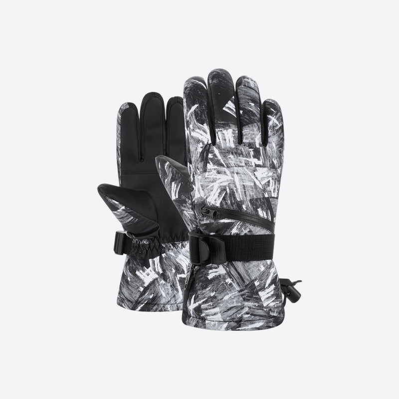 Colorful print ski gloves with leather palm - printed snow gloves pair, for skiing and snowboarding