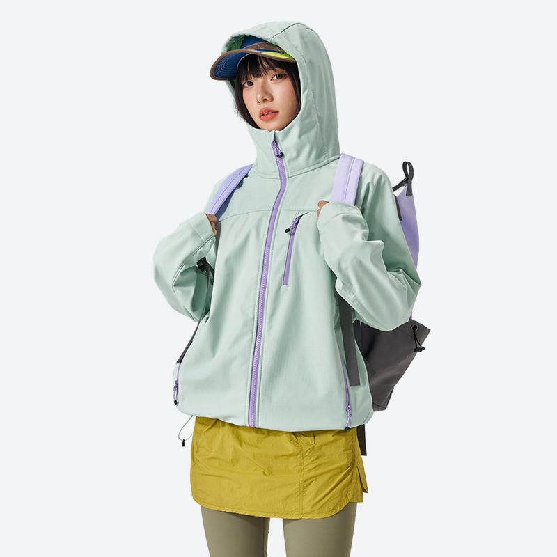 Unisex fleece-lined softshell snowboard jacket - mint green softshell jacket, for resort and street wear