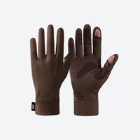 
                  
                    Antibacterial thin gloves for winter sports - brown antibacterial glove liner, pair front view, for hiking and trail walking
                  
                
