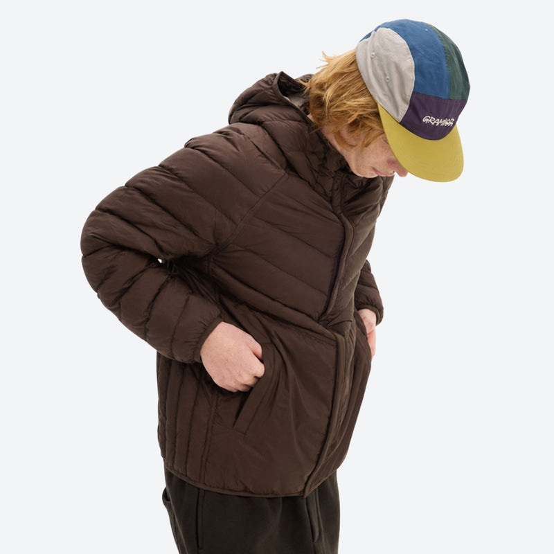 90 goose down reversible hooded jacket - brown 90 goose down reversible jacket on men with cap, hood seals out wind