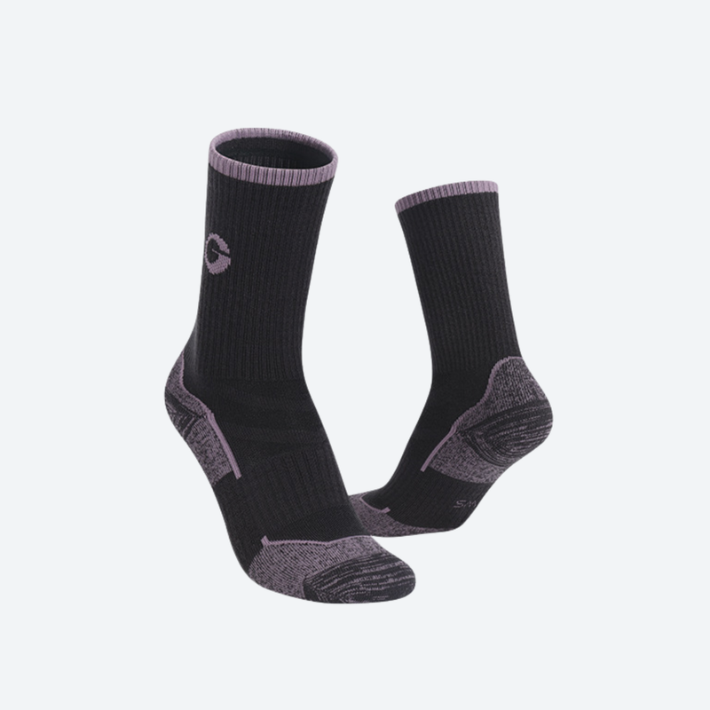 Women's cushioned merino wool trekking socks - black gray merino wool hiking socks pair, for hiking and trail walking