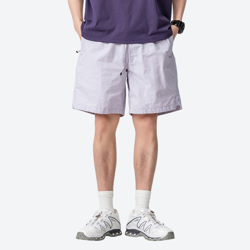 Breathable lightweight trail shorts - lavender quick-dry shorts with purple tee, for hiking and trail walking