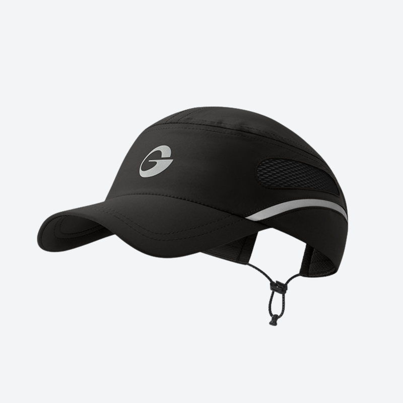 Ultralight packable running cap with reflectivity - black featherlight running cap, for trail running and outdoor workouts