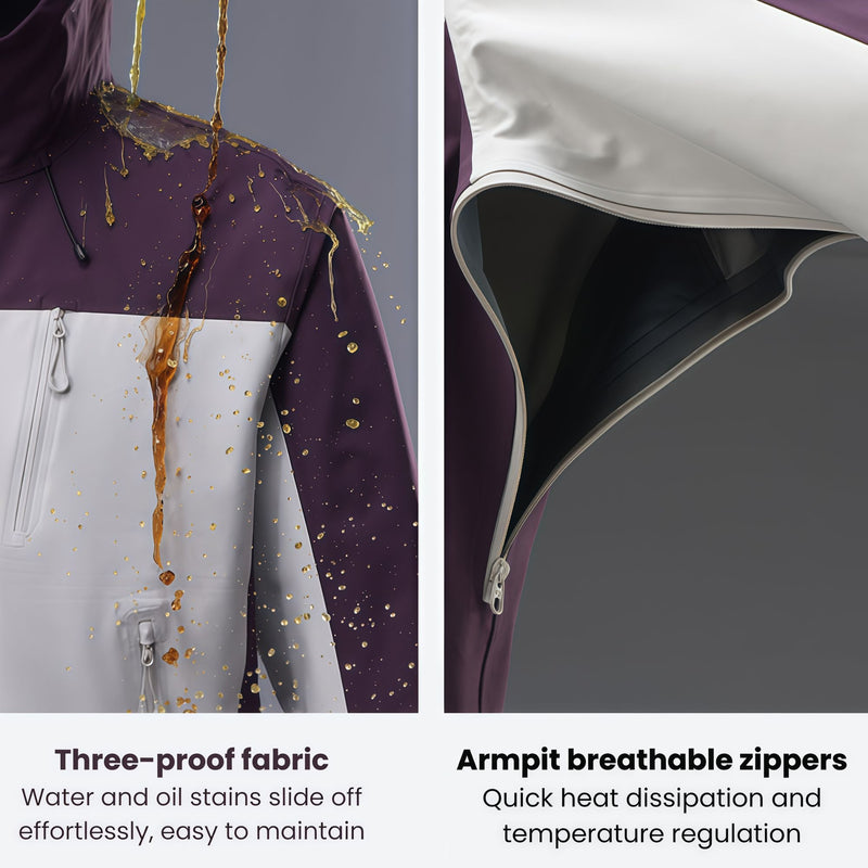 Breathable 3-layer shell with removable fleece liner - purple, for skiing and snowboarding