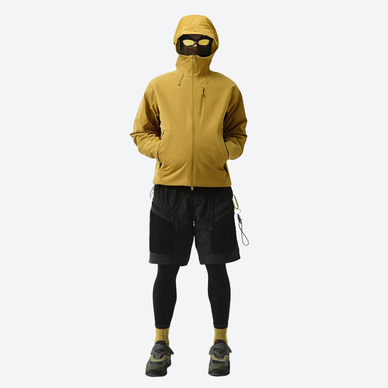 Breathable seamless bonded ski jacket with hood - mustard softshell jacket, for skiing and snowboarding