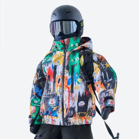 
                  
                    Kids breathable 2-layer graffiti print ski set - multicolor print kids jacket, F with helmet, for family resort trips
                  
                