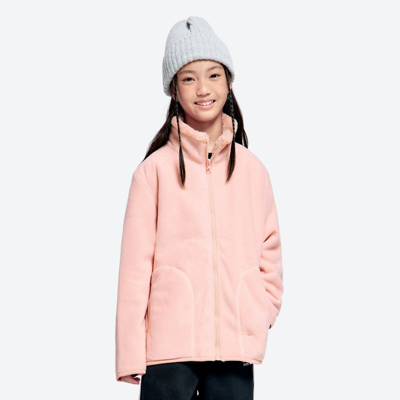 Kids' structured warmth fleece jacket with full zip - pink kids fleece jacket with stand collar and beanie