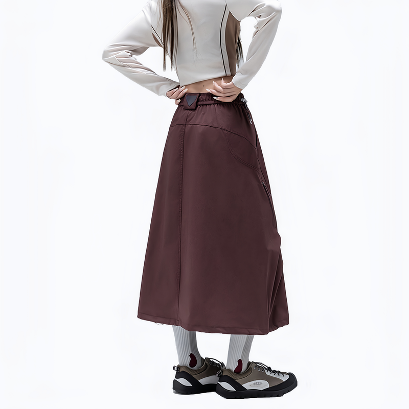 Versatile two-way wear water-repellent skirt - wine red water-repellent long skirt on women, for daily commute and office