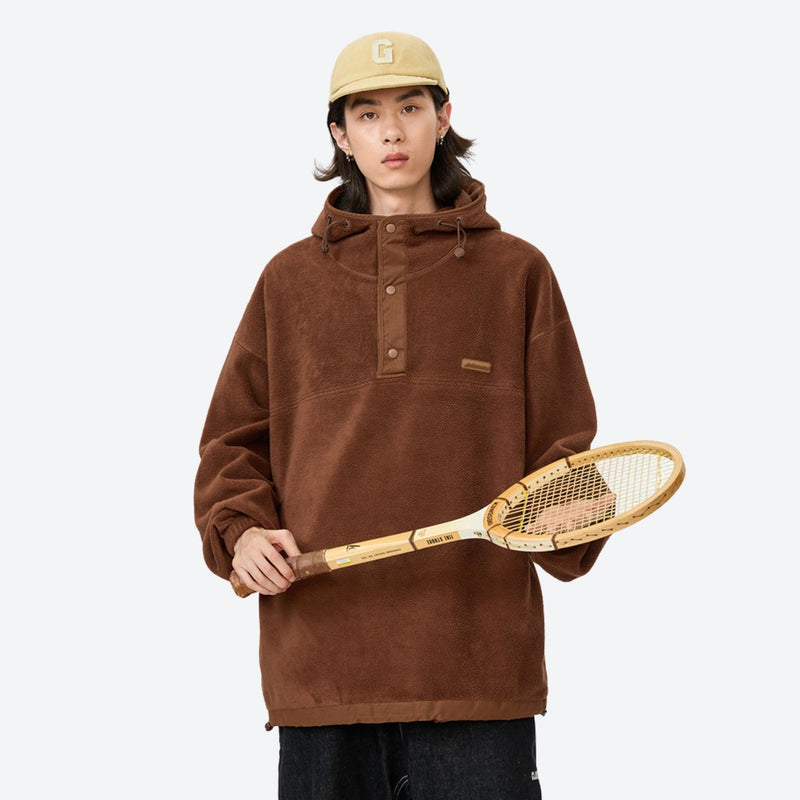Lightweight cozy versatile mid-layer anorak - brown hooded mid-layer pullover with cap, for travel and city walks