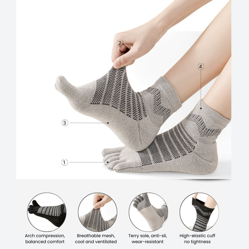 Soft stretchy merino wool toe socks - five-toe merino wool socks on feet, for trail running and outdoor workouts