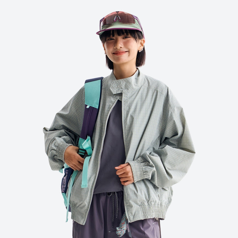 Breathable dual-side wear ski jacket with elastic hem - gray green reversible jacket, for skiing and snowboarding
