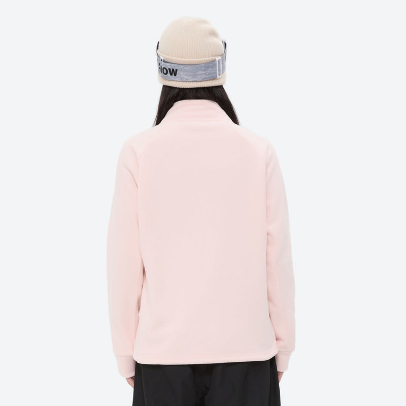 Breathable quick-dry fleece liner for layering - pink fleece liner jacket on women with goggles and beanie 4