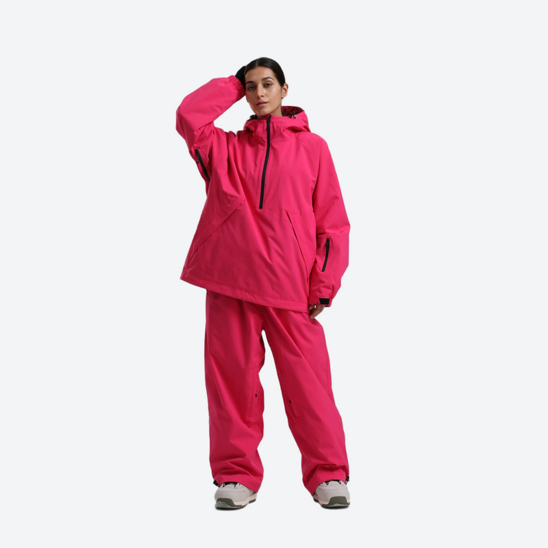 Women's waterproof 2L anorak snow jacket and pants - rose pink anorak jacket and pants set, for cold-weather winter sports