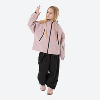 
                  
                    Kids breathable snowboard jacket and bib pants set - pink jacket with black pants, for youth snow play and sledding
                  
                