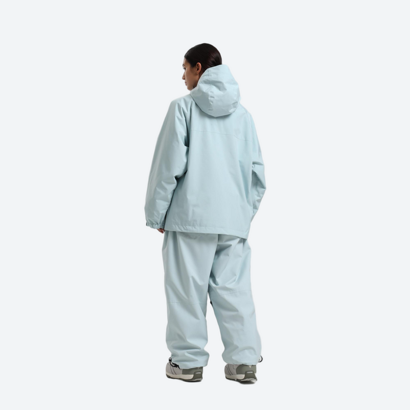Women's 2-layer snowboard jacket and pants - ice blue anorak jacket with ice blue pants, for powder days and winter commute