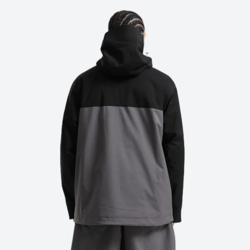 Men's waterproof 2L pullover snow jacket and pants - black and gray colorblock, for resort and street wear