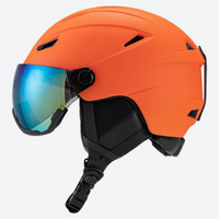 
                  
                    Lightweight ski helmet with integrated goggle look - matte orange snow helmet with mirror goggles, for winter mountain trips
                  
                
