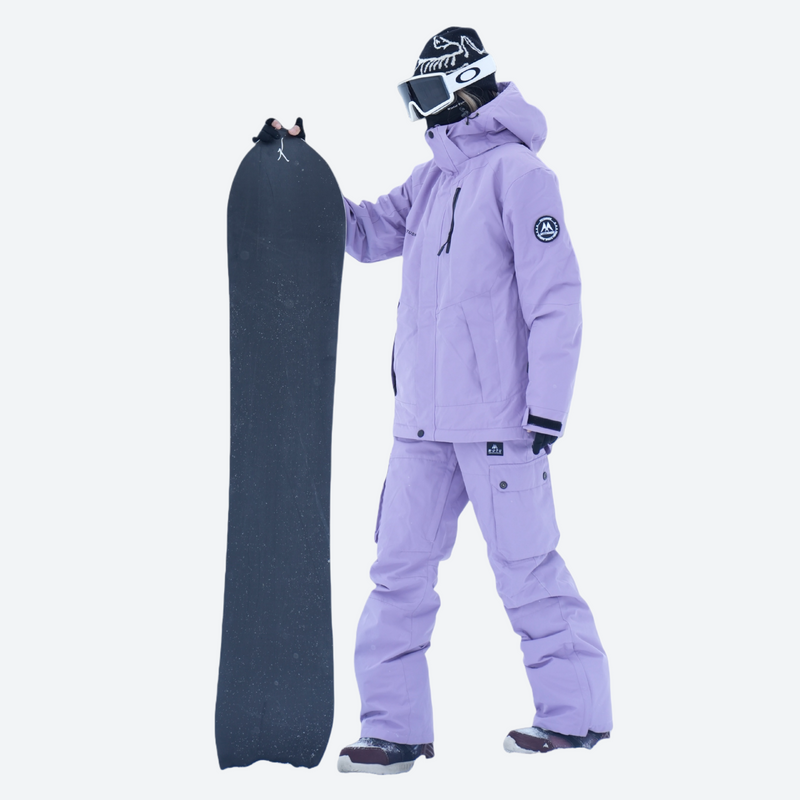 Unisex snowboard jacket and bibs set - lavender jacket with lavender pants, for powder and piste riding