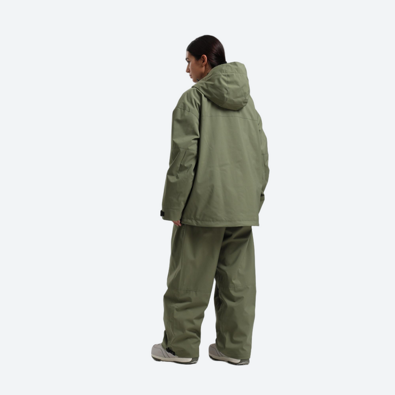 Women's waterproof 2L snow jacket and pants - sage green jacket with sage pants, for cold-weather winter sports