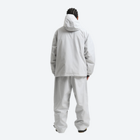 
                  
                    Men's waterproof 2L anorak snow jacket and pants - light gray jacket with light gray pants, on-model back hood view
                  
                