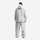Men's waterproof 2L anorak snow jacket and pants - light gray jacket with light gray pants, on-model back hood view