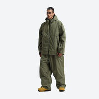 
                  
                    Men's 2-layer snowboard jacket and pants set - olive green jacket with olive pants, for cold-weather winter sports
                  
                