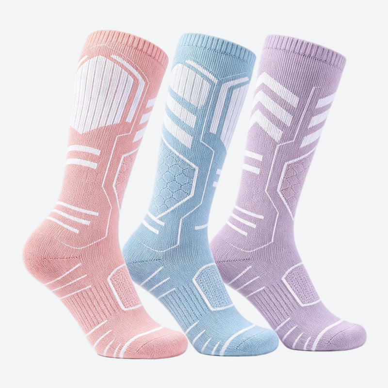 Compression merino wool ski socks - pink blue lavender compression merino ski socks, for hiking and trail walking