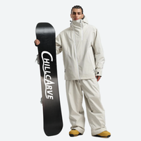 
                  
                    Men's waterproof 2L pullover snow jacket and pants - off-white cream, for cold-weather winter sports
                  
                