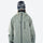 Colorblock snowboard jacket and pants set - sage green, on-model front with goggles on head, for cold-weather winter sports