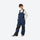 Youth 3-layer ski suit with bib pants - navy bib pants with black knee patches, for family resort ski days