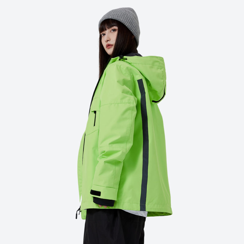 Unisex waterproof 2L asymmetric snow jacket - neon green asymmetric jacket, for powder days and winter commute