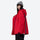 Unisex waterproof 2L asymmetric snow jacket - red asymmetric jacket, on-model side view, for cold-weather winter sports