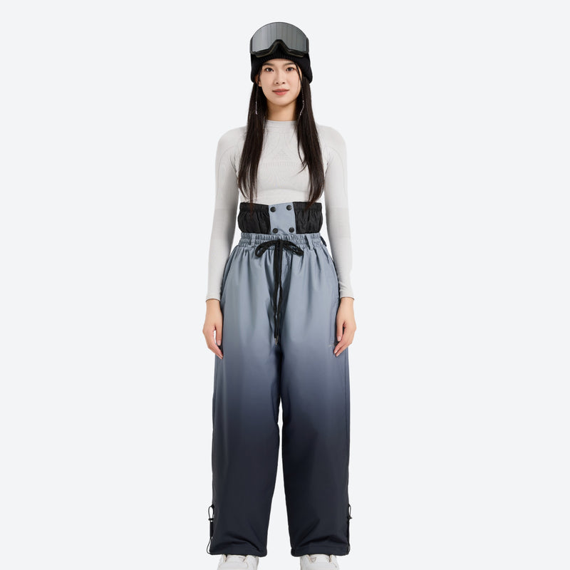 Unisex gradient print snowboard jacket and pants - black gradient snow pants with black top, for resort and street wear