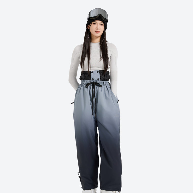 Unisex gradient colorblock snow jacket and pants - black gradient snow pants with black top, for powder and piste riding