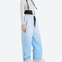 
                  
                    Unisex gradient colorblock snow jacket and pants - blue gradient snow pants with black top, for skiing and snowboarding
                  
                