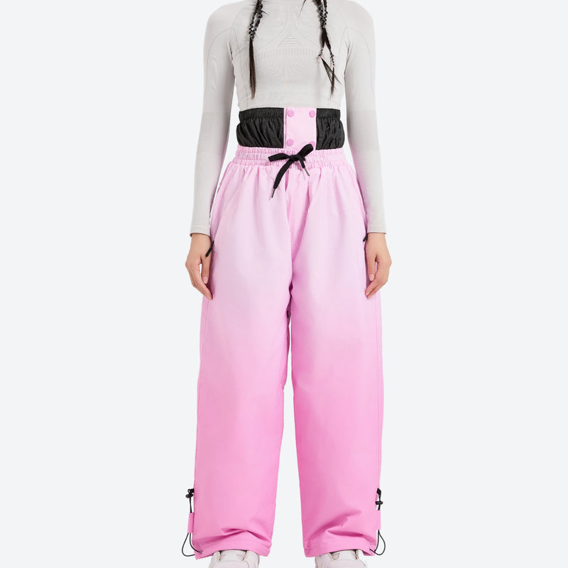 Breathable waterproof 2L ombre ski set - pink gradient snow pants with black top, for skiing and snowboarding