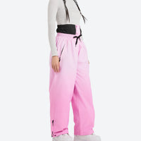 
                  
                    Unisex gradient print snowboard jacket and pants - pink gradient snow pants with black top, for resort and street wear
                  
                