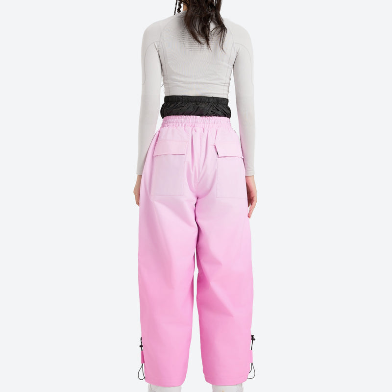 Unisex gradient colorblock snow jacket and pants - pink gradient snow pants with black top, for powder and piste riding