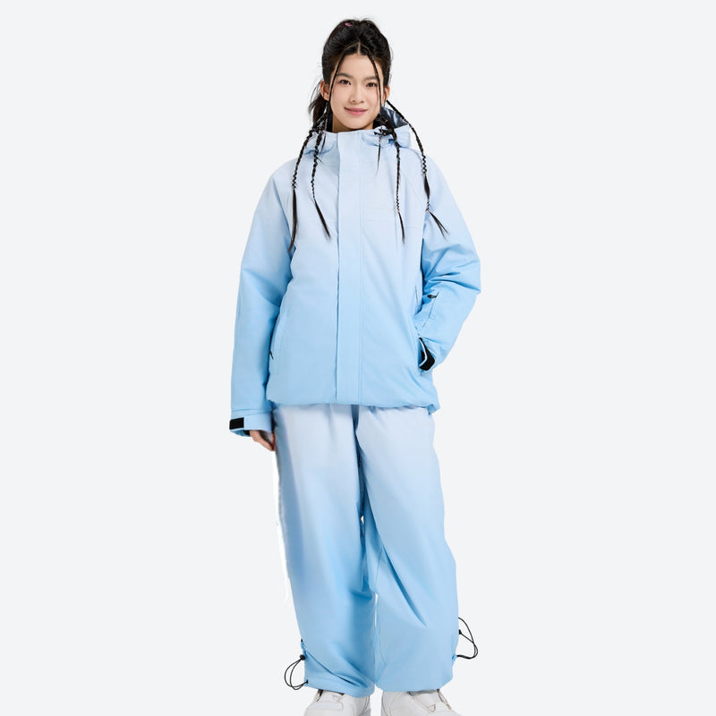 Unisex gradient print snowboard jacket and pants - blue gradient jacket with pants, for skiing and snowboarding