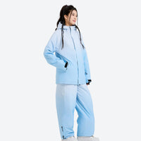 
                  
                    Unisex gradient colorblock snow jacket and pants - blue gradient jacket with pants, for resort and street wear
                  
                
