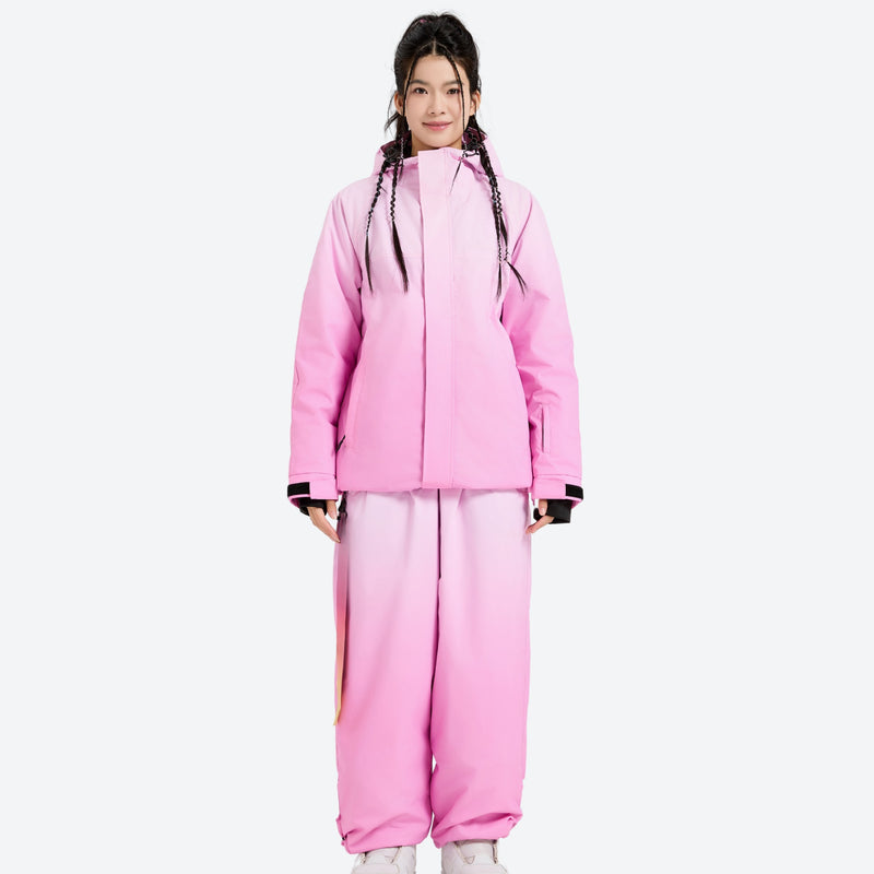 Aussie season clearance ski jacket and pants - pink ski jacket and pink pants on women, for winter mountain trips