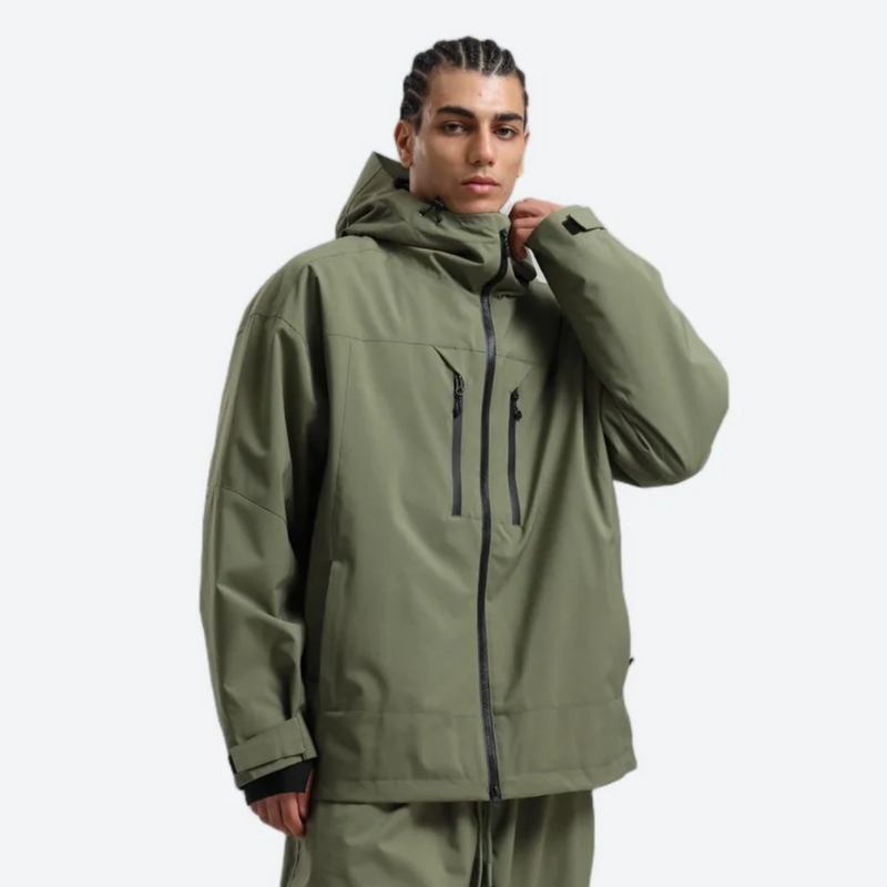 Men's waterproof 2L snow jacket and pants - olive green jacket, for powder days and winter commute