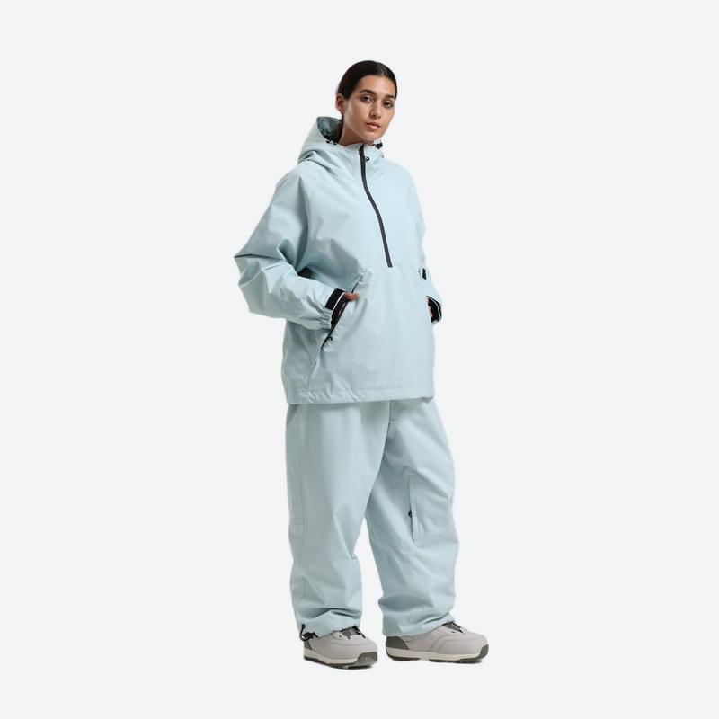 Women's waterproof 2L anorak snow jacket and pants - ice blue anorak jacket with ice blue pants