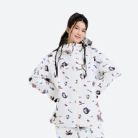 
                  
                    Women's breathable paw print pullover ski jacket - white print anorak, for skiing and snowboarding
                  
                