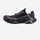 Grippy trail shoes with 4mm multi-directional lugs - dark purple trail shoes with wide forefoot, product side view