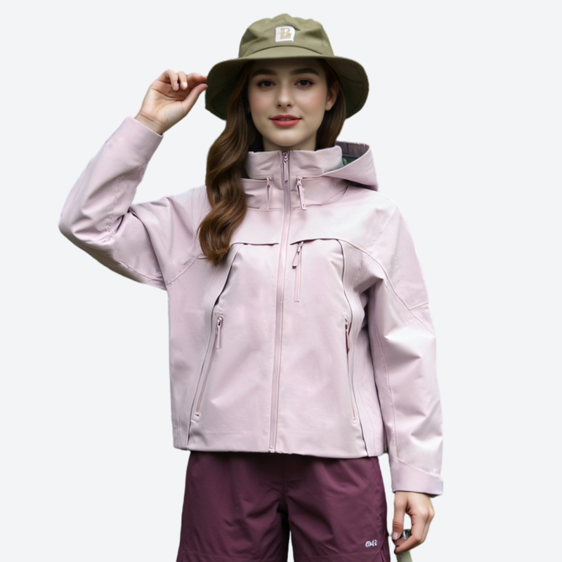 Women's packable waterproof shell for outdoor - pink waterproof jacket, for travel and daily commute