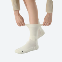 
                  
                    Breathable ergonomic merino wool socks - cream merino wool socks on feet, for travel and city walks
                  
                
