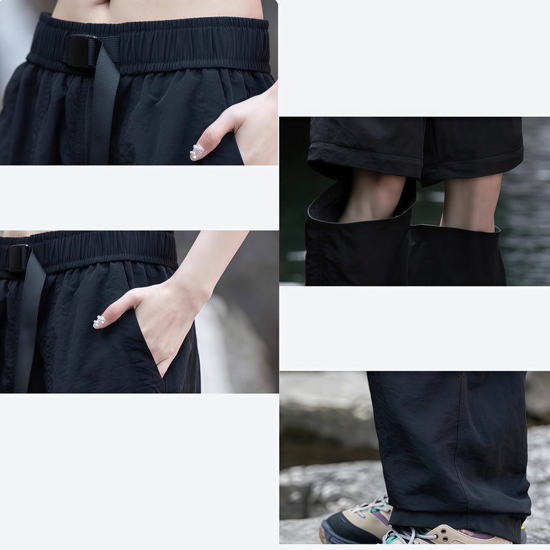 Women's breathable convertible pants with zip legs - black zip-off hiking pants, for travel and city walks