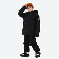 
                  
                    Kids snowboard jacket and pants with snow gaiters - black kids jacket with black pants, for family resort trips
                  
                