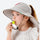 Kids wide brim sun hat with whistle drawstring - gray kids sun hat on girl blowing whistle, for beach and waterside play